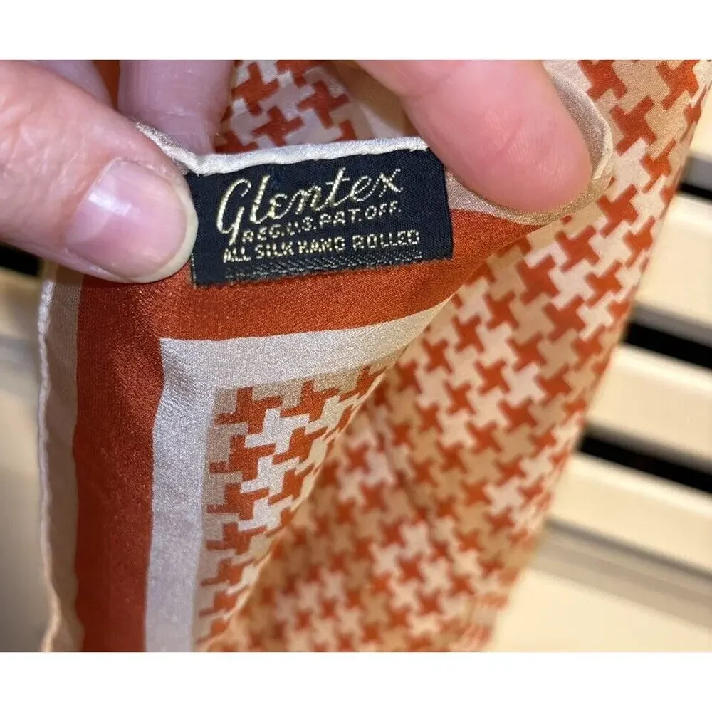 Vintage‎ Glentex Silk Scarf Brown Blue Gray Geometric ~23